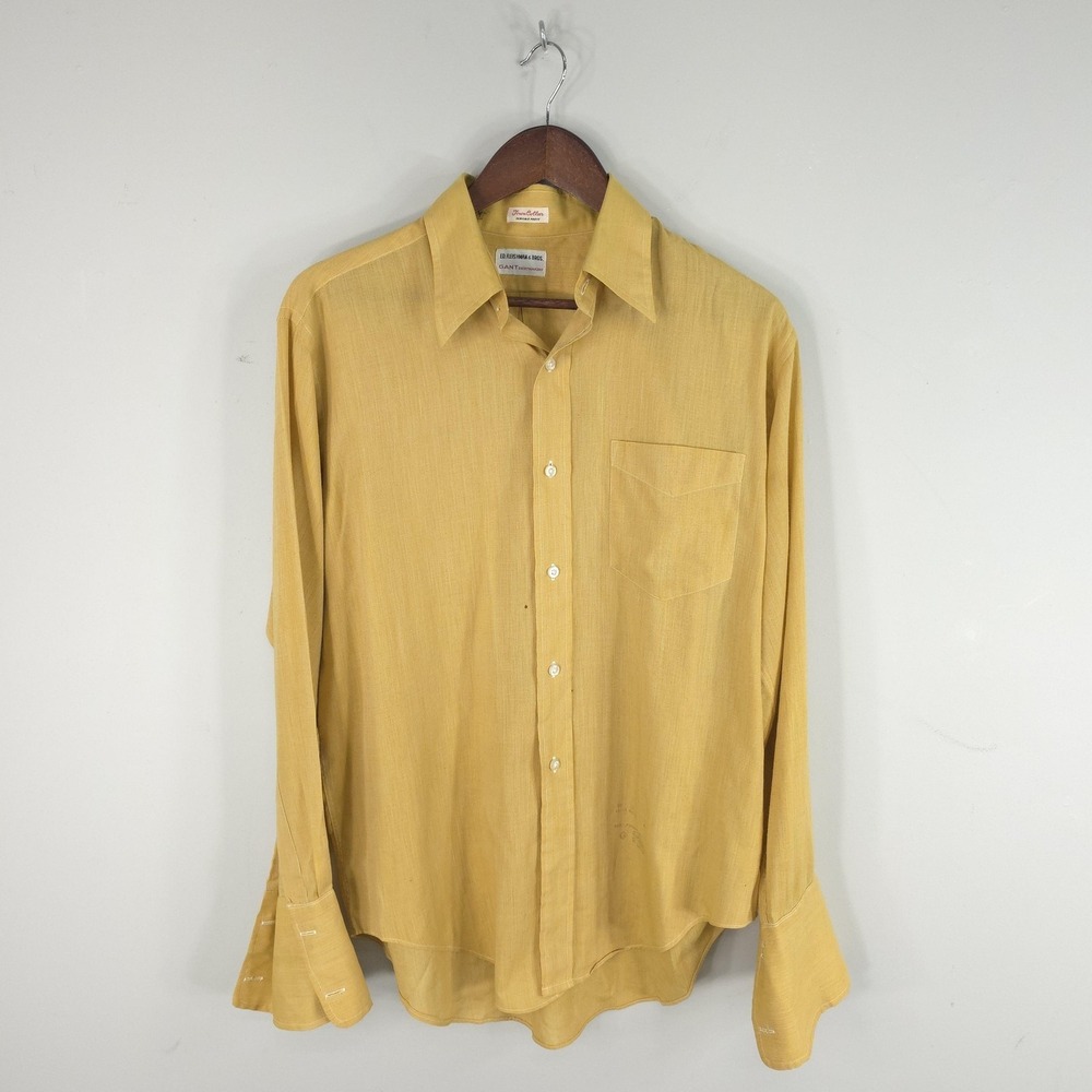 Vintage Gant Shirt Mens 16 32/33 Yellow French Cuff Town Collar Union 50s 60s